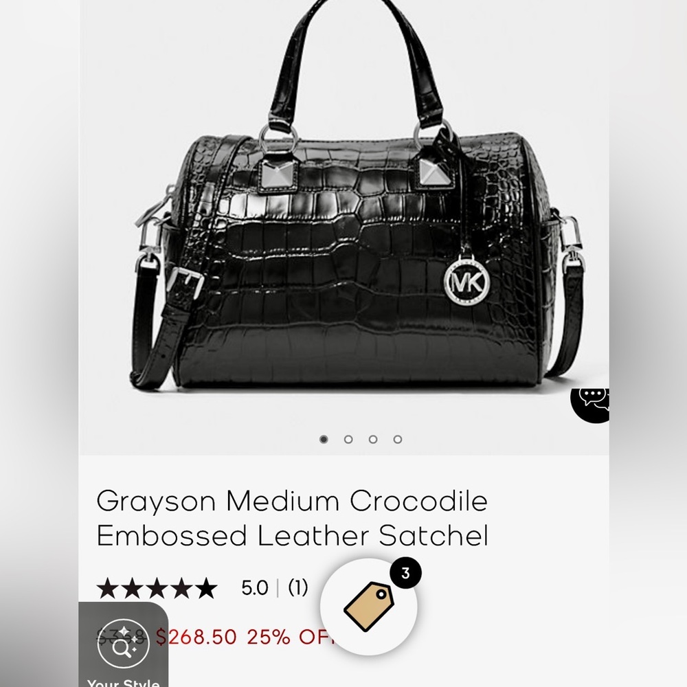 Michael Kors Grayson Black Crocodile-Embossed Duffel